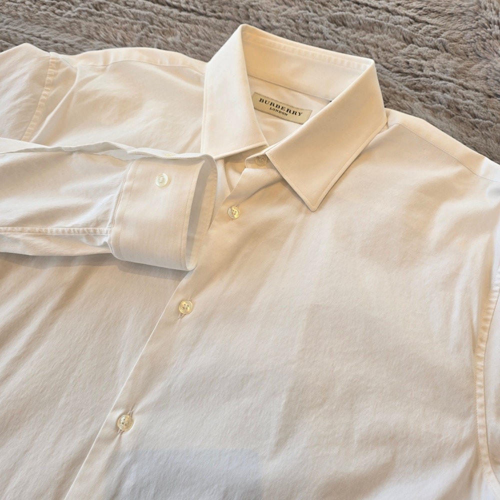 Burberry London Mens White Modern Fit Cotton Blend Dress Shirt 15.5 Long Sleeve